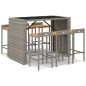 Set Bar Giardino 7pz Grigio Polyrattan e Legno Massello Acacia Set Bar Giardino 7pz Grigio Polyrattan e Legno Massello Acacia