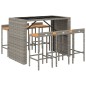 Set Bar Giardino 7pz Grigio Polyrattan e Legno Massello Acacia Set Bar Giardino 7pz Grigio Polyrattan e Legno Massello Acacia