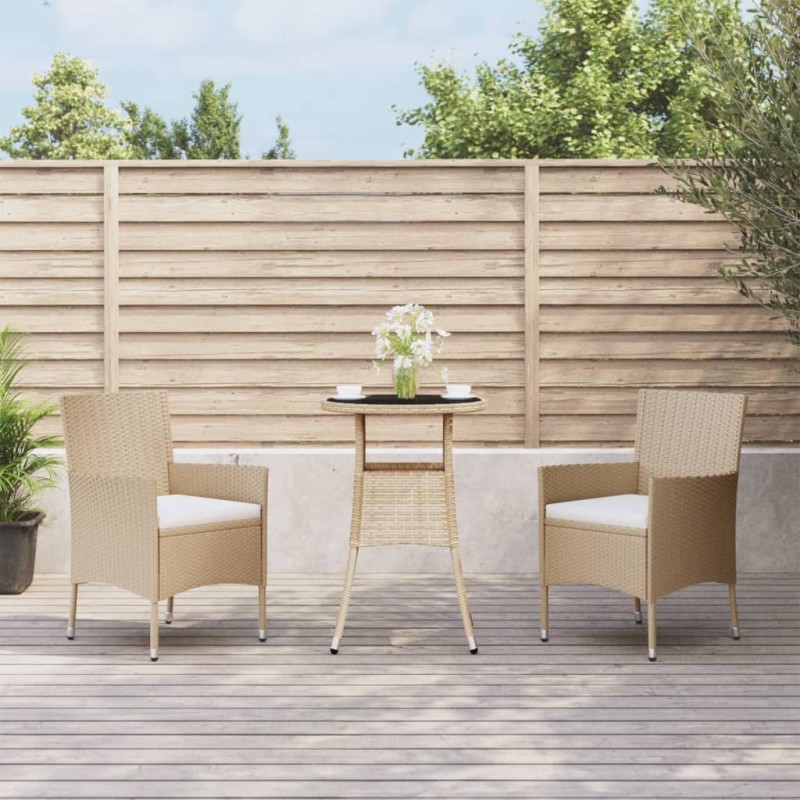 Set da Bistrò da Giardino 3 pz con Cuscini Beige in Polyrattan Set da Bistrò da Giardino 3 pz con Cuscini Beige in Polyrattan
