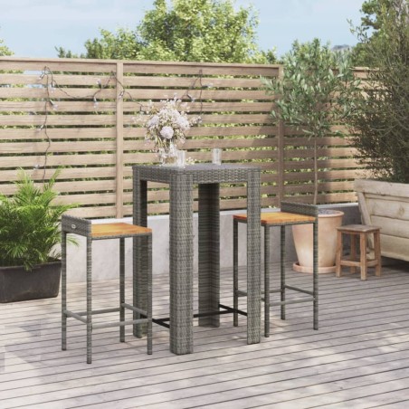 vidaXL Set Bar Giardino 3pz Grigio Polyrattan e Legno Massello Acacia