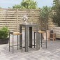 vidaXL Set Bar Giardino 3pz Grigio Polyrattan e Legno Massello Acacia