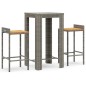 vidaXL Set Bar Giardino 3pz Grigio Polyrattan e Legno Massello Acacia