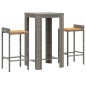 vidaXL Set Bar Giardino 3pz Grigio Polyrattan e Legno Massello Acacia
