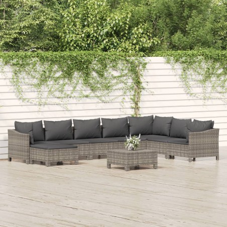 Set Divani da Giardino 9 pz con Cuscini in Polyrattan Grigio
