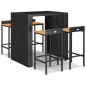 Set Bar Giardino 5 pz Nero Polyrattan e Legno Massello Acacia Set Bar Giardino 5 pz Nero Polyrattan e Legno Massello Acacia