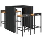 Set Bar Giardino 5 pz Nero Polyrattan e Legno Massello Acacia Set Bar Giardino 5 pz Nero Polyrattan e Legno Massello Acacia