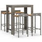 Set Bar Giardino 5pz Grigio Polyrattan e Legno Massello Acacia Set Bar Giardino 5pz Grigio Polyrattan e Legno Massello Acacia