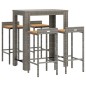 Set Bar Giardino 5pz Grigio Polyrattan e Legno Massello Acacia Set Bar Giardino 5pz Grigio Polyrattan e Legno Massello Acacia