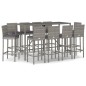 Set Bar da Giardino 11 pz con Cuscini in Polyrattan Grigio Set Bar da Giardino 11 pz con Cuscini in Polyrattan Grigio