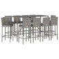 Set Bar da Giardino 11 pz con Cuscini in Polyrattan Grigio Set Bar da Giardino 11 pz con Cuscini in Polyrattan Grigio