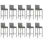 Set Bar da Giardino 11 pz con Cuscini in Polyrattan Grigio Set Bar da Giardino 11 pz con Cuscini in Polyrattan Grigio
