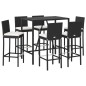 Set Bar da Giardino 7 pz con Cuscini in Polyrattan Nero Set Bar da Giardino 7 pz con Cuscini in Polyrattan Nero