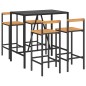 Set Bar Giardino 5 pz Nero Polyrattan e Legno Massello Acacia