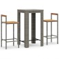 Set Bar Giardino 3pz Grigio Polyrattan e Legno Massello Acacia