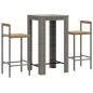 Set Bar Giardino 3pz Grigio Polyrattan e Legno Massello Acacia
