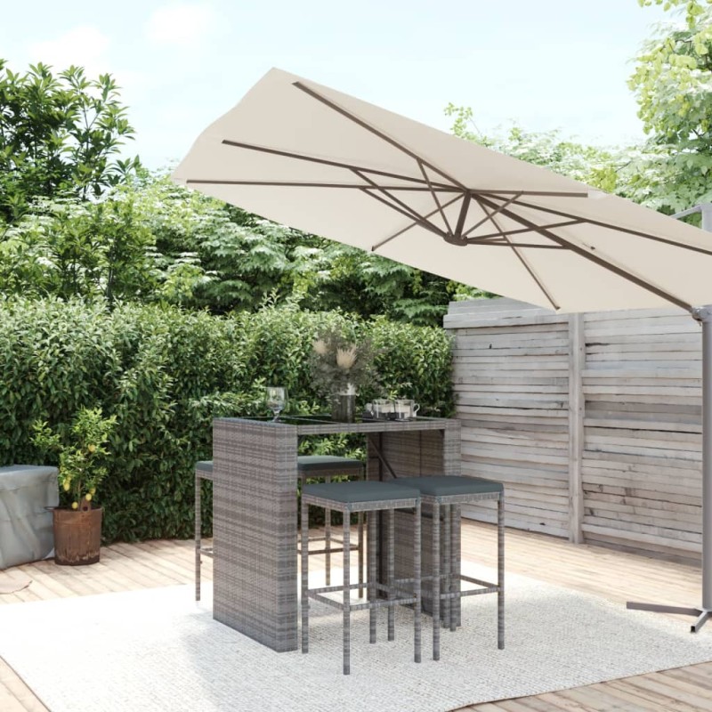 vidaXL Set Bar da Giardino 5 pz con Cuscini in Polyrattan Grigio vidaXL Set Bar da Giardino 5 pz con Cuscini in Polyrattan Grigio