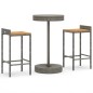 Set Bar Giardino 3pz Grigio Polyrattan e Legno Massello Acacia Set Bar Giardino 3pz Grigio Polyrattan e Legno Massello Acacia