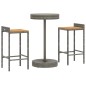 Set Bar Giardino 3pz Grigio Polyrattan e Legno Massello Acacia Set Bar Giardino 3pz Grigio Polyrattan e Legno Massello Acacia