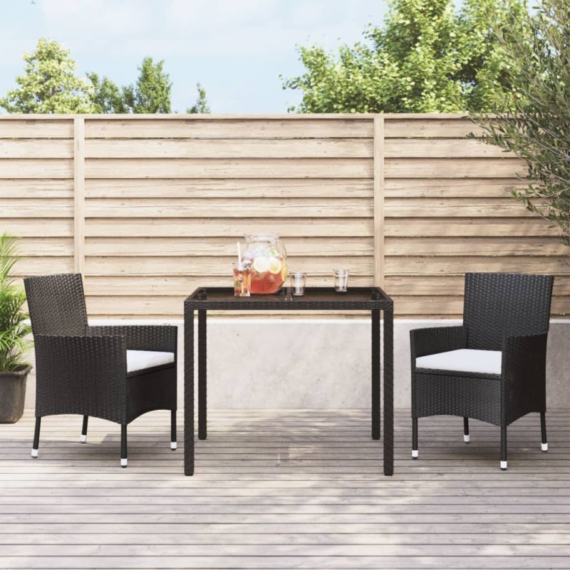 Set da Pranzo da Giardino 3 pz con Cuscini Nero in Polyrattan Set da Pranzo da Giardino 3 pz con Cuscini Nero in Polyrattan