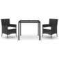 Set da Pranzo da Giardino 3 pz con Cuscini Nero in Polyrattan Set da Pranzo da Giardino 3 pz con Cuscini Nero in Polyrattan