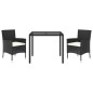 Set da Pranzo da Giardino 3 pz con Cuscini Nero in Polyrattan Set da Pranzo da Giardino 3 pz con Cuscini Nero in Polyrattan