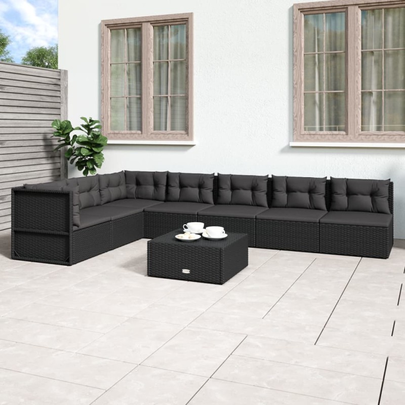 Set Salotto da Giardino con Cuscini 7pz Nero Polyrattan Set Salotto da Giardino con Cuscini 7pz Nero Polyrattan