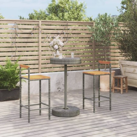 vidaXL Set Bar Giardino 3pz Grigio Polyrattan e Legno Massello Acacia