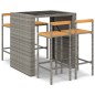 Set Bar Giardino 5pz Grigio Polyrattan e Legno Massello Acacia Set Bar Giardino 5pz Grigio Polyrattan e Legno Massello Acacia