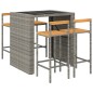Set Bar Giardino 5pz Grigio Polyrattan e Legno Massello Acacia Set Bar Giardino 5pz Grigio Polyrattan e Legno Massello Acacia