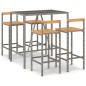 Set Bar Giardino 5pz Grigio Polyrattan e Legno Massello Acacia Set Bar Giardino 5pz Grigio Polyrattan e Legno Massello Acacia