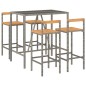 Set Bar Giardino 5pz Grigio Polyrattan e Legno Massello Acacia Set Bar Giardino 5pz Grigio Polyrattan e Legno Massello Acacia