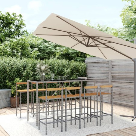 vidaXL Set Bar Giardino 9pz Grigio Polyrattan e Legno Massello Acacia