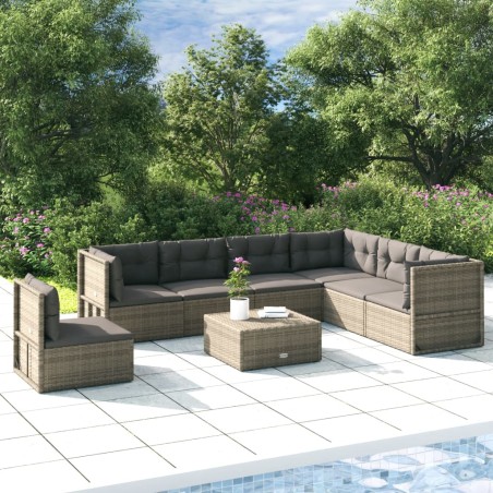 Set Divani da Giardino 7 pz con Cuscini in Polyrattan Grigio