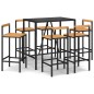 Set Bar Giardino 7 pz Nero Polyrattan e Legno Massello Acacia Set Bar Giardino 7 pz Nero Polyrattan e Legno Massello Acacia