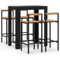 Set Bar Giardino 5 pz Nero Polyrattan e Legno Massello Acacia Set Bar Giardino 5 pz Nero Polyrattan e Legno Massello Acacia