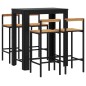 Set Bar Giardino 5 pz Nero Polyrattan e Legno Massello Acacia Set Bar Giardino 5 pz Nero Polyrattan e Legno Massello Acacia