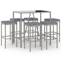 vidaXL Set Bar da Giardino 7 pz con Cuscini in Polyrattan Grigio