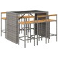 Set Bar Giardino 7pz Grigio Polyrattan e Legno Massello Acacia Set Bar Giardino 7pz Grigio Polyrattan e Legno Massello Acacia