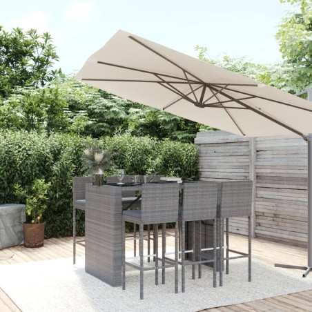vidaXL Set Bar da Giardino 7 pz con Cuscini in Polyrattan Grigio