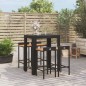 Set Bar Giardino 5 pz Nero Polyrattan e Legno Massello Acacia Set Bar Giardino 5 pz Nero Polyrattan e Legno Massello Acacia