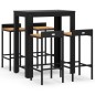 Set Bar Giardino 5 pz Nero Polyrattan e Legno Massello Acacia Set Bar Giardino 5 pz Nero Polyrattan e Legno Massello Acacia
