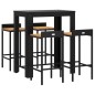 Set Bar Giardino 5 pz Nero Polyrattan e Legno Massello Acacia Set Bar Giardino 5 pz Nero Polyrattan e Legno Massello Acacia