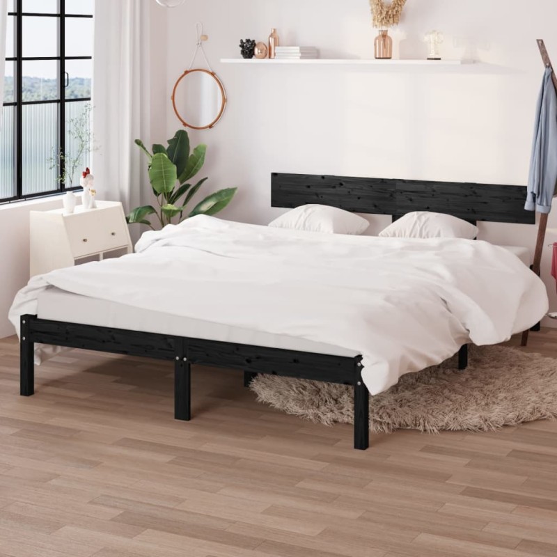 Giroletto Nero Legno Massello di Pino 120x190cm UK Small Double Giroletto Nero Legno Massello di Pino 120x190cm UK Small Double