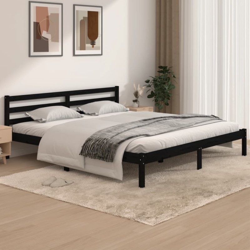 vidaXL Giroletto Nero in Legno Massello 180x200 cm Super King vidaXL Giroletto Nero in Legno Massello 180x200 cm Super King