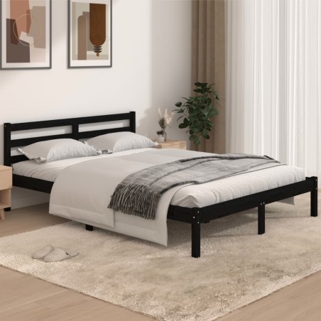 Telaio Letto in Legno Massello di Pino 140x190 cm Nero