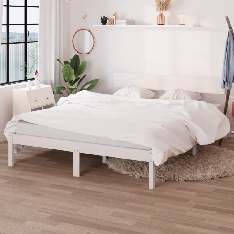 Giroletto Bianco in Legno Massello di Pino 135x190 cm UK Double Giroletto Bianco in Legno Massello di Pino 135x190 cm UK Double
