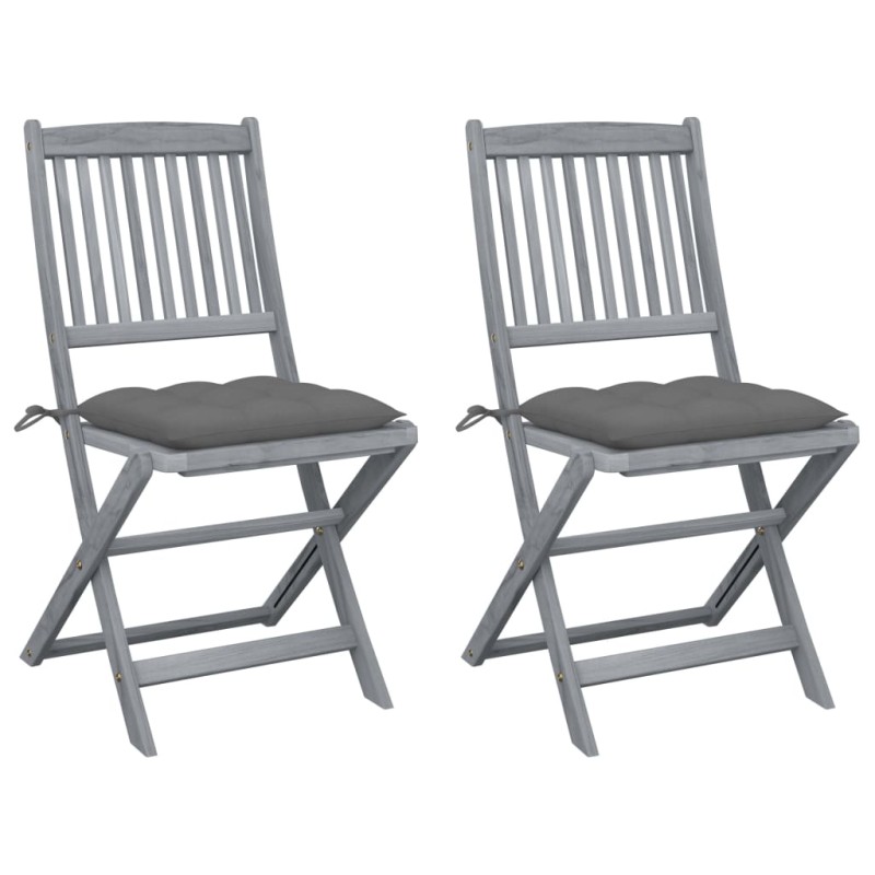 Sedie da Giardino Pieghevoli 2 pz con Cuscini Massello Acacia Sedie da Giardino Pieghevoli 2 pz con Cuscini Massello Acacia