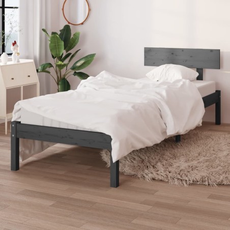 Giroletto Grigio in Legno Massello di Pino 90x190 cm UK Single