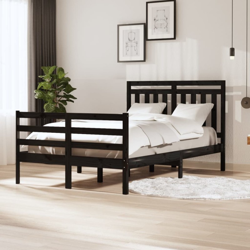 Giroletto Nero in Legno Massello 120x190 cm 4FT Small Double Giroletto Nero in Legno Massello 120x190 cm 4FT Small Double