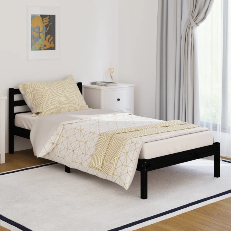 Telaio Letto in Legno Massello di Pino 90x200 cm Nero Telaio Letto in Legno Massello di Pino 90x200 cm Nero